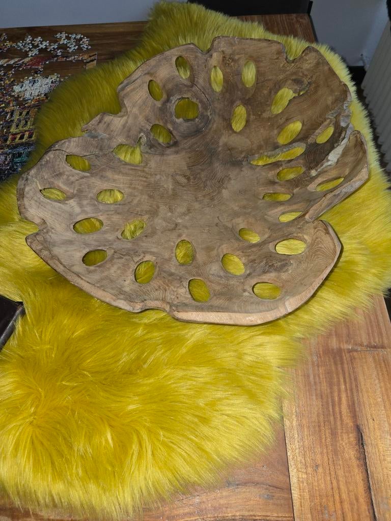 Nieuwe Teak Houten Fruitschaal - Decoratie 50 cm, Ophalen of Verzenden, Nieuw, Hout, Schaal