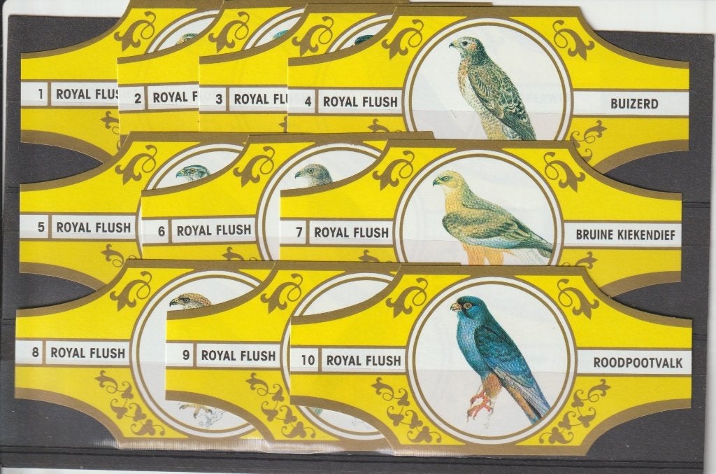 reeks 1973  roofvogels  -10   sigarenbanden, Ophalen of Verzenden, Zo goed als nieuw, Sigarenbandjes