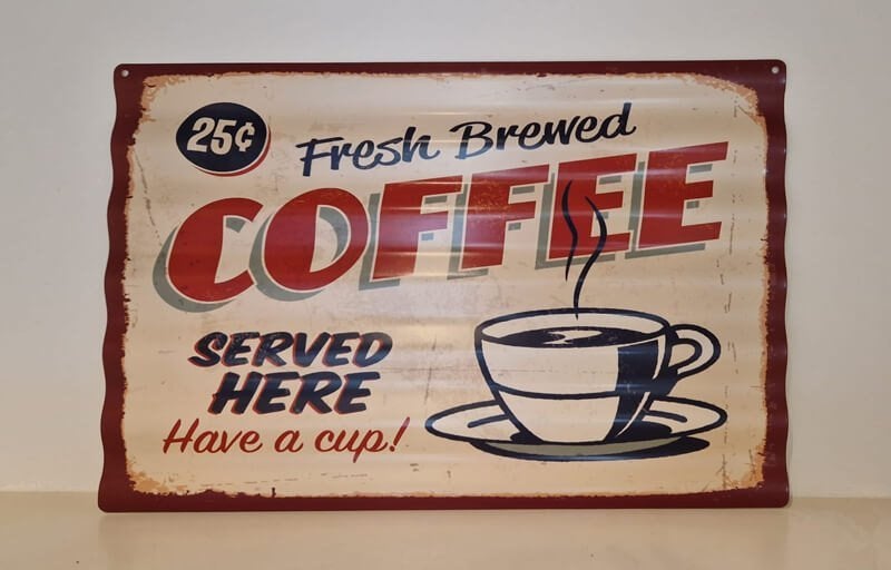 Wandbord, metaal, golfplaat, coffee, deco, koffie, Ophalen of Verzenden, Nieuw, Metaal, Decoratieobject