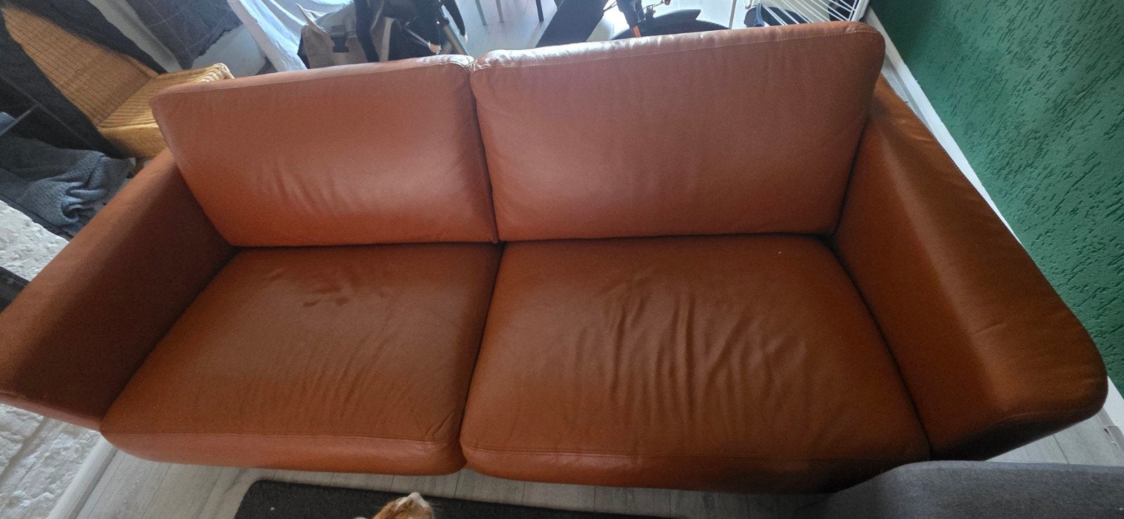 Comfortabele bruine leren tweezitsbank, Ophalen, Gebruikt, 150 tot 200 cm, Tweepersoons