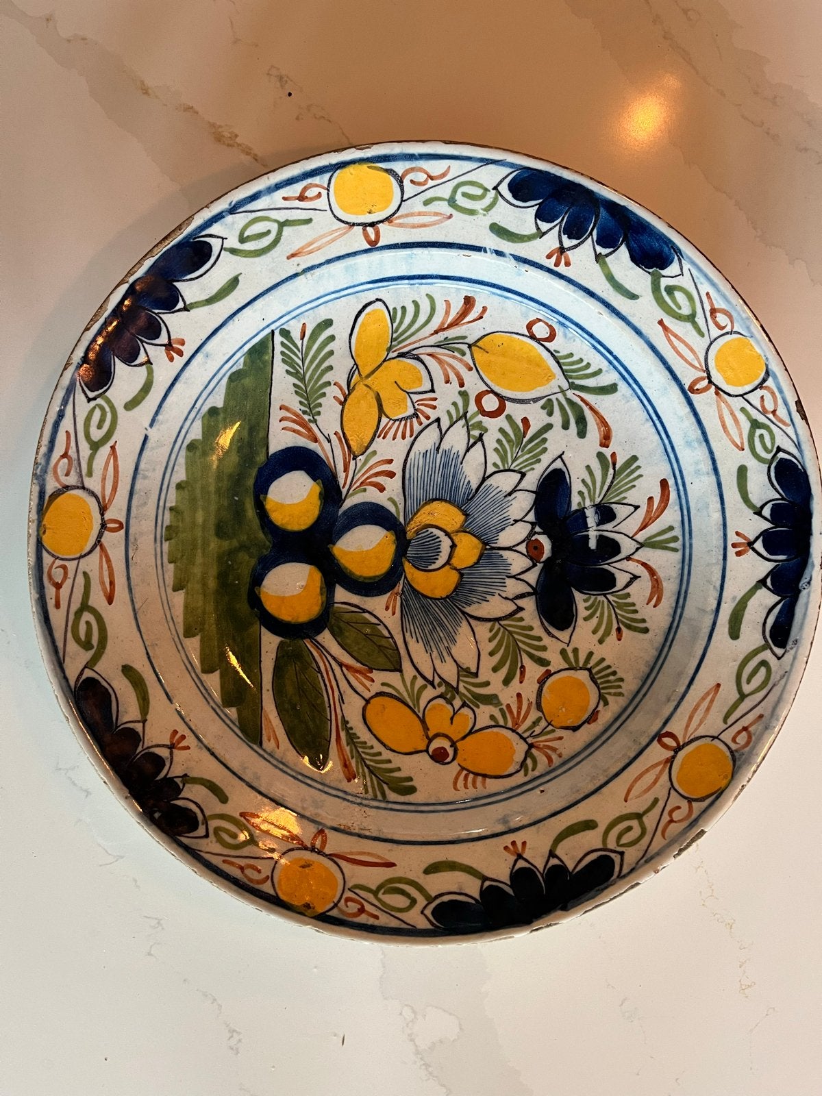 Antiek Delfts Blauw boeren Bord met Bloemenpatroon, Ophalen of Verzenden