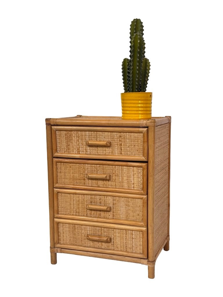 Vintage Rotan bamboe ladekast kastje jaren 80's, Ophalen, Gebruikt, Vintage ladekast, 50 tot 100 cm