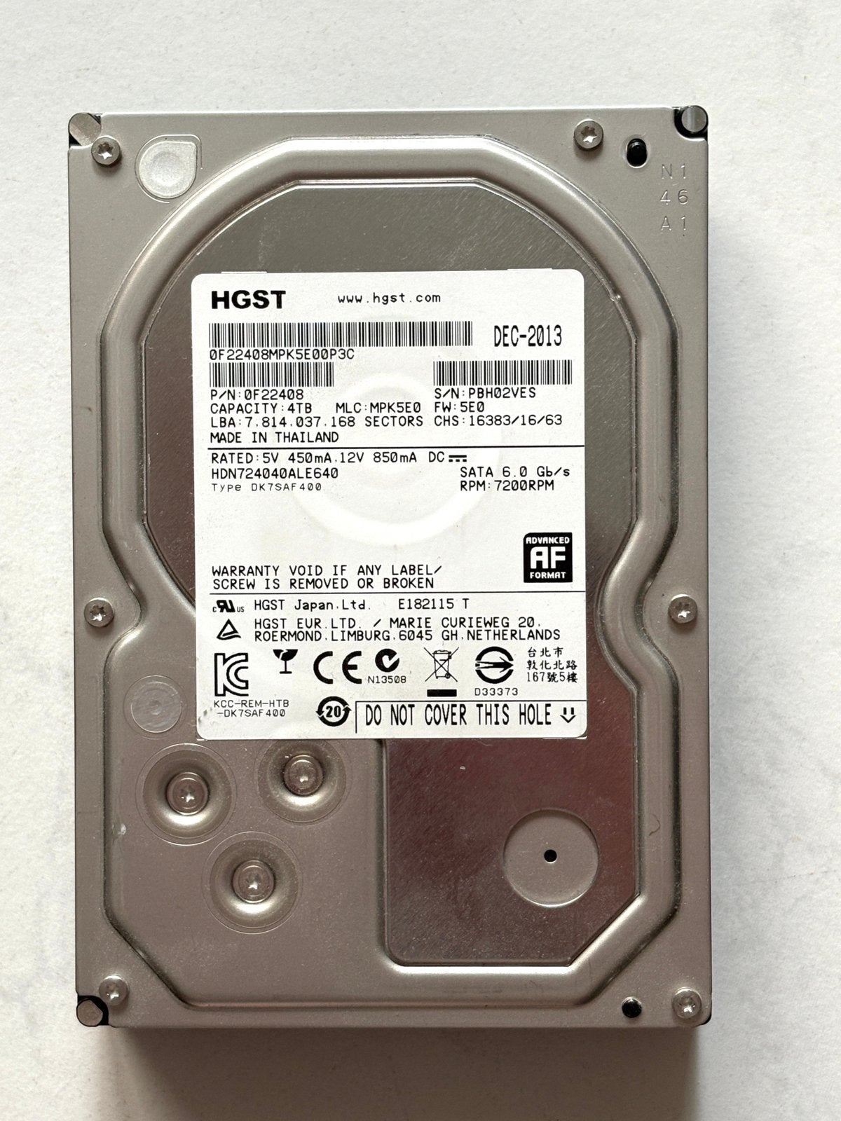 Harde schijf HGST 4TB, Intern, Gebruikt, Ophalen of Verzenden, Desktop