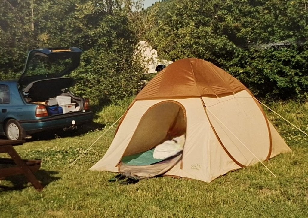 Koepeltentje beige-bruin vintage, Caravans en Kamperen, Ophalen, Gebruikt, Tot en met 2