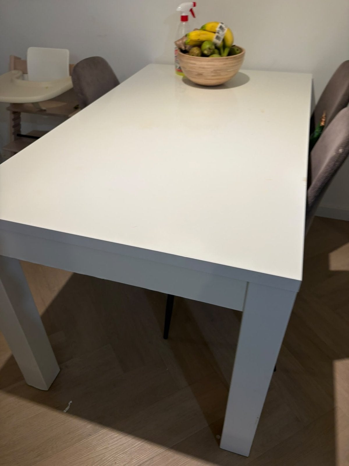 Stevige hoogglans witte eettafel (160x80 cm), Overige materialen, Gebruikt, 150 tot 200 cm, Rechthoekig