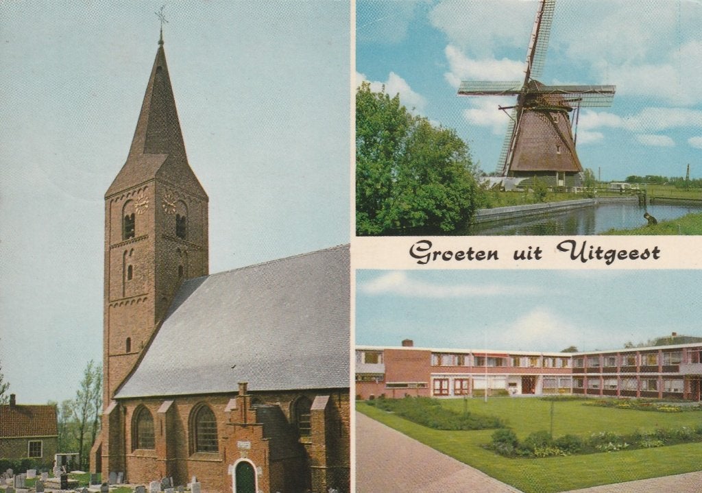 UITGEEST Kerk Molen Tehuis Groeten, Verzamelen, Ansichtkaarten | Nederland, Verzenden, 1960 tot 1980, Gelopen, Noord-Holland