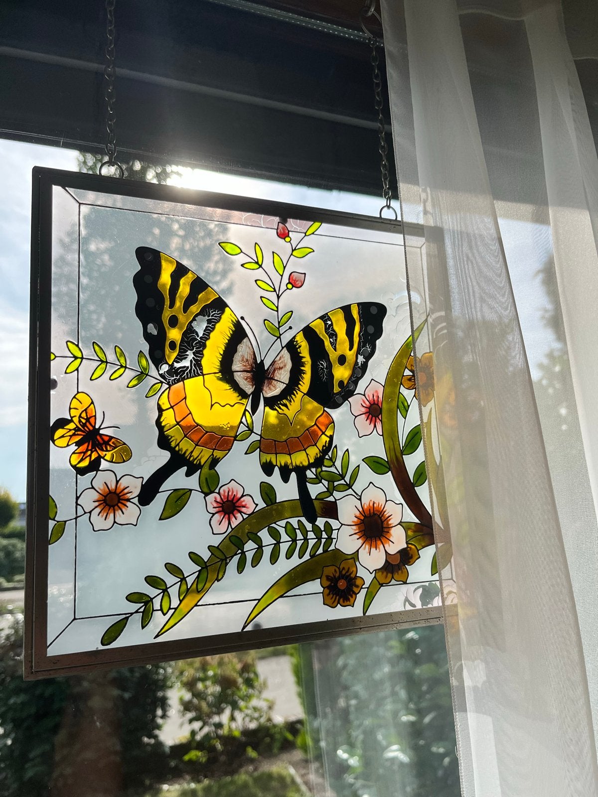 Glas-in-lood vlinder decoratie voor raam, Meerkleurig, Overige stijlen, Ophalen of Verzenden, Zo goed als nieuw