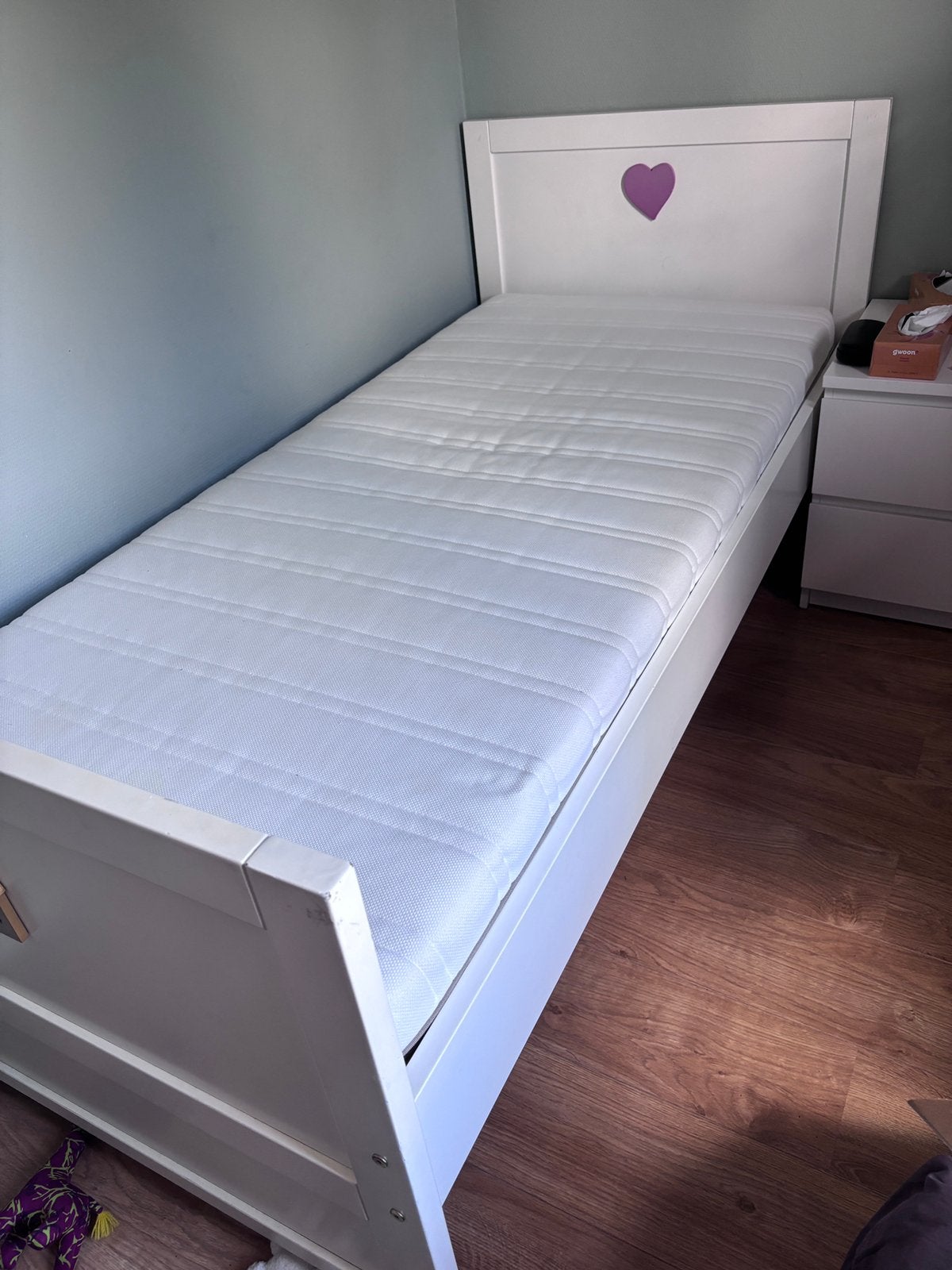 GRATIS af te halen- Wit houten bed- lattenbodem-matras, 85 tot 100 cm, Gebruikt, 180 cm of meer, Ophalen