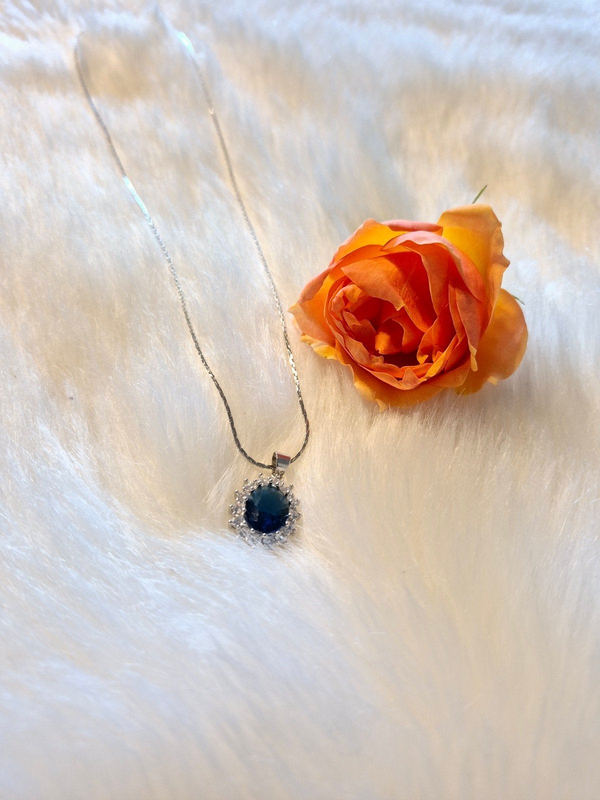 925 Zilveren Ketting met Blauwe Steen en Zirkonia, Ophalen of Verzenden