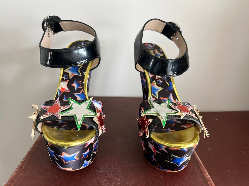 JUST CAVALLI DESIGN SLEEHAKKEN MAAT 38, Ophalen of Verzenden, Zo goed als nieuw, Zwart, Sandalen of Muiltjes