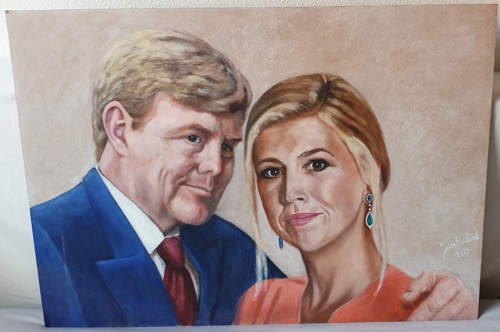 Koning Willem-Alexander en koningin Maxima., Antiek en Kunst, Kunst | Schilderijen | Klassiek, Ophalen of Verzenden