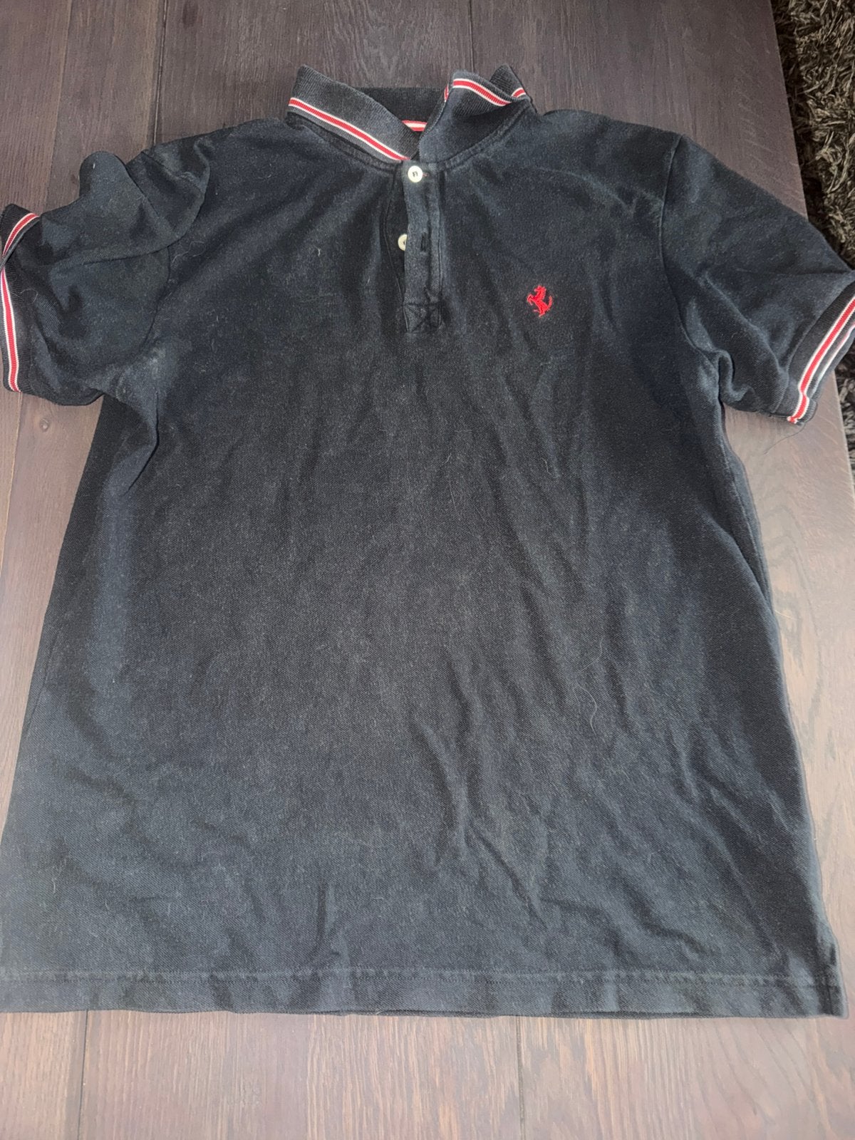 Zwart Ferrari Polo Shirt - Origineel uit Milaan, Kleding | Heren, Ophalen of Verzenden, Gedragen, Maat 52/54 (L), Zwart