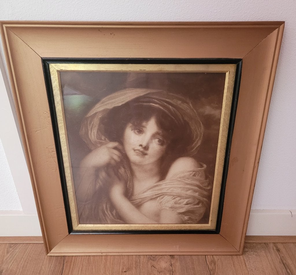 Reproductie van "A Girl" Door Jean Baptiste Greuze in lijst, Portret of Personen, Ophalen of Verzenden, Papier, Vintage