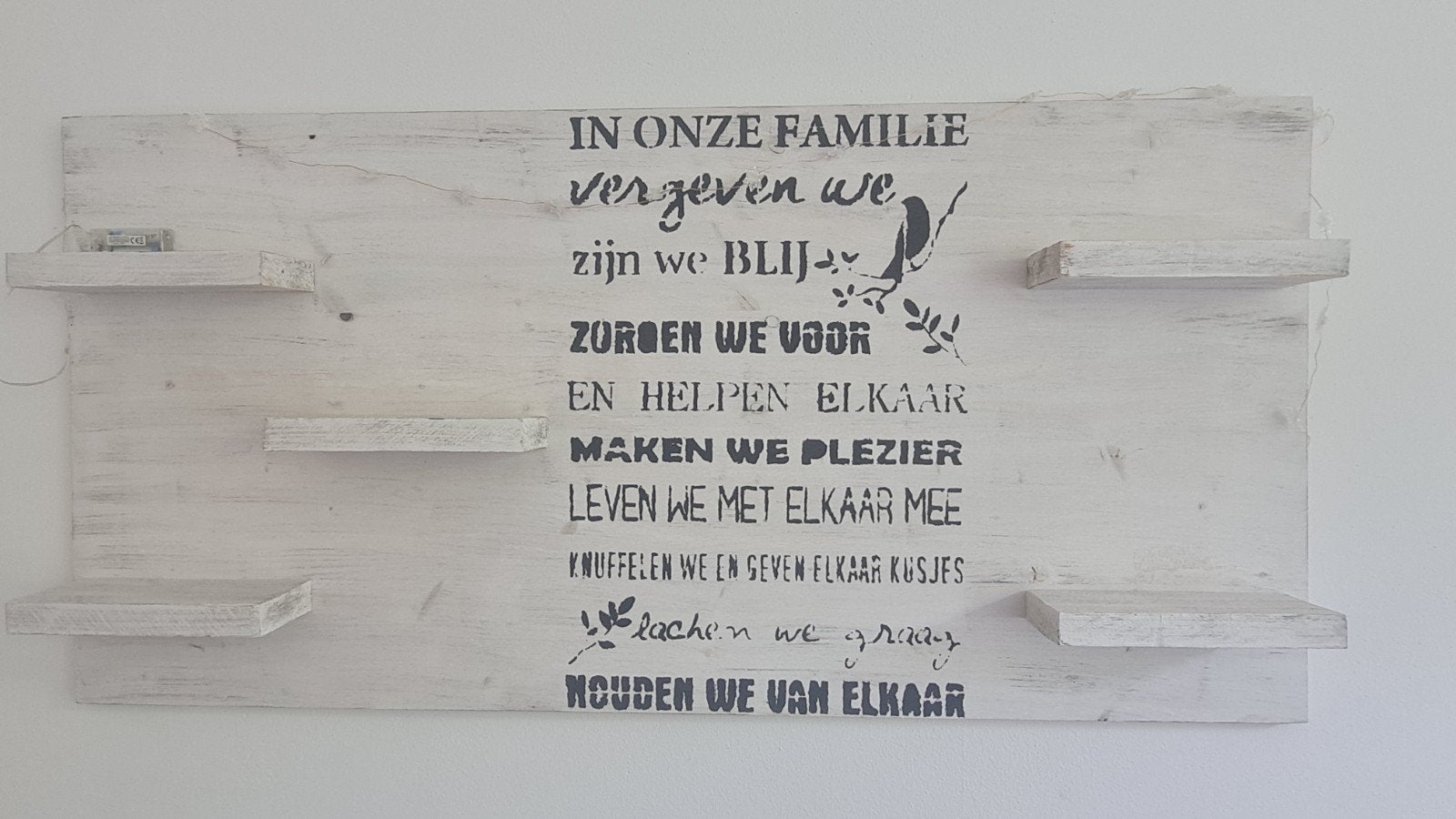 Mooi groot wandbord met tekst en plankjes 125x61cm.Zgan, Ophalen, Zo goed als nieuw, Wandbord of Wandpaneel, Landelijk