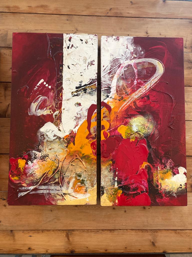 Tweeluik van Malucu, acryl op doek, Ophalen