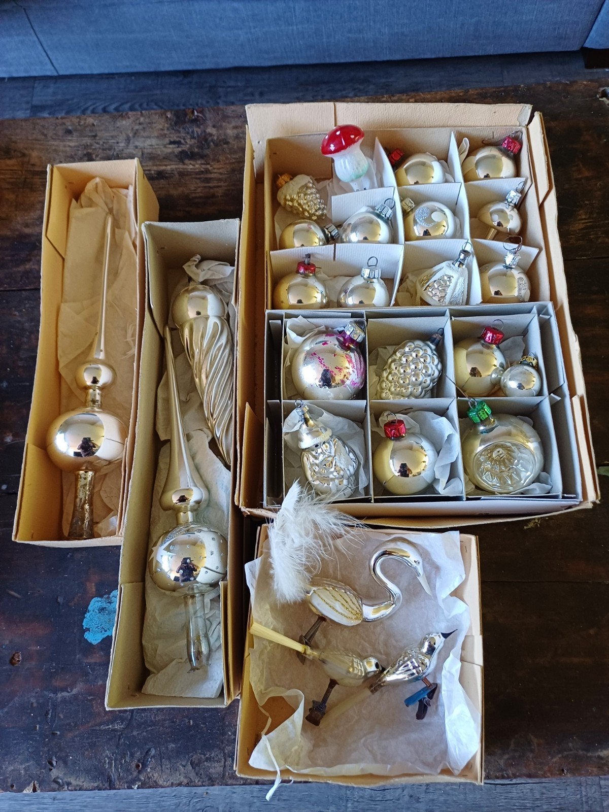 oude vintage kerstballen, zwaan, vogeltjes, pieken, Diversen, Ophalen of Verzenden, Gebruikt