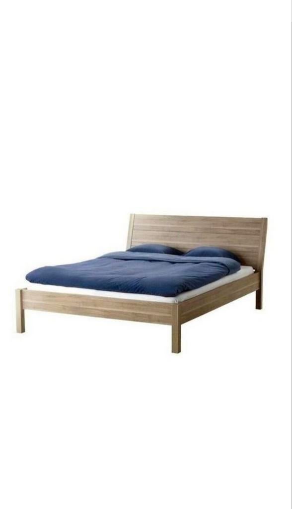 2 persoons grenen bed., Huis en Inrichting, Slaapkamer | Bedden, Ophalen, Gebruikt, Beige, Tweepersoons