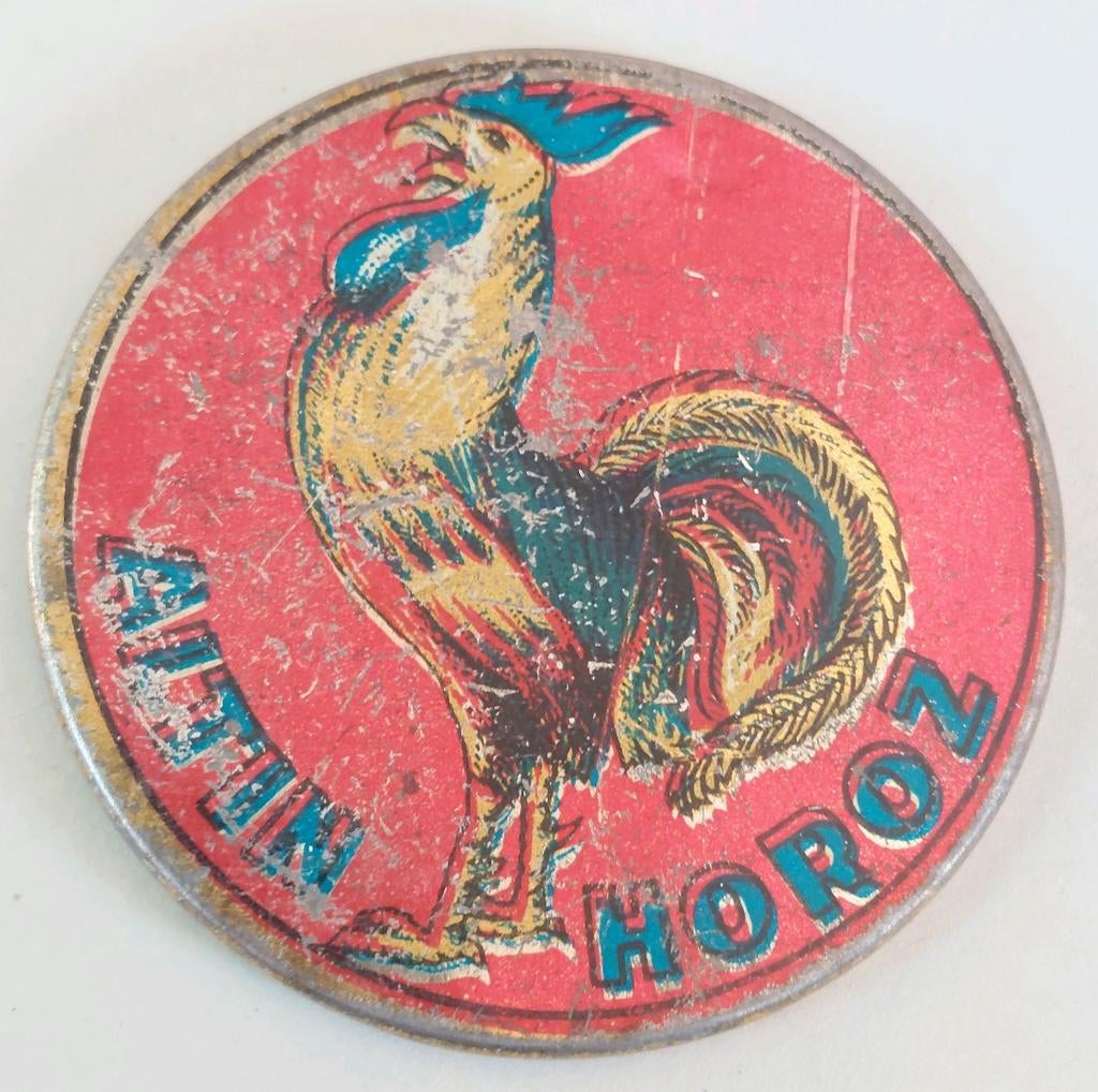 Reclame spiegeltje Altin Horoz / blik spiegel, Ophalen of Verzenden, Gebruikt, Gebruiksvoorwerp