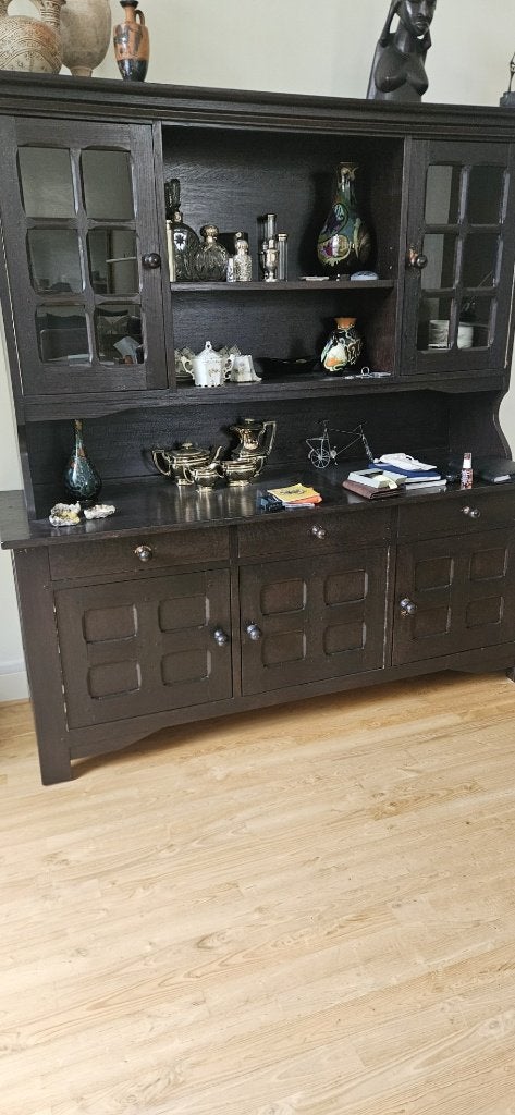 Klassiek Zwart Massief Eiken Wandkast, Ophalen, Met deur(en), 150 tot 200 cm, Eikenhout