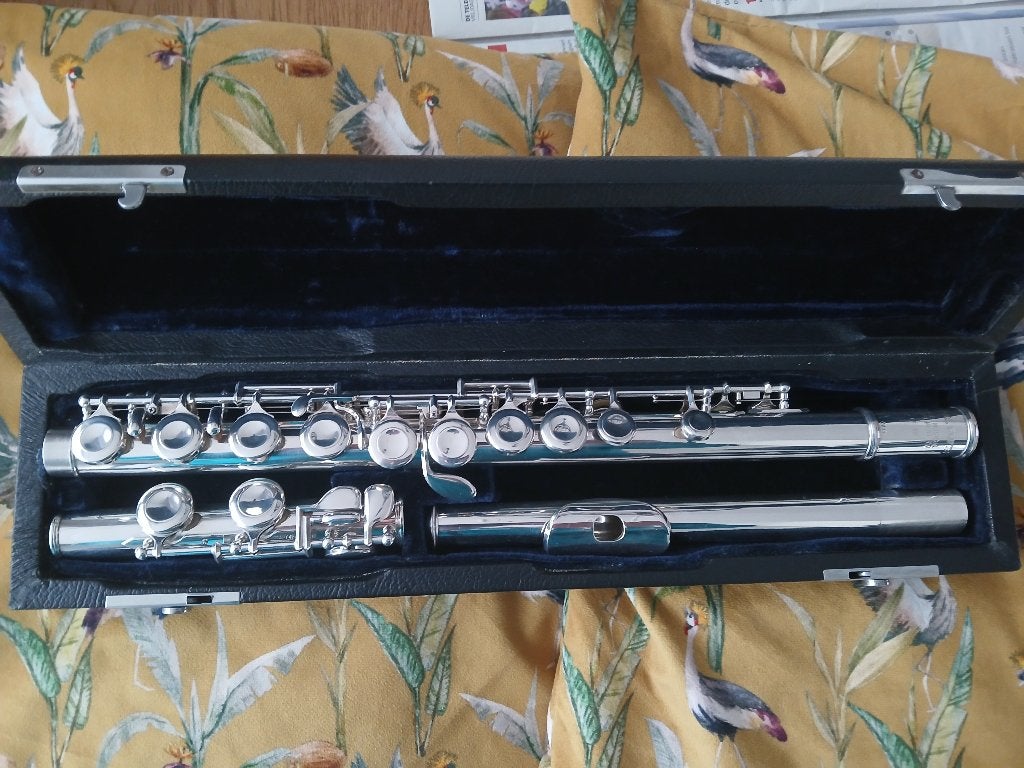 Pearl PF 661 dwarsfluit massief zilveren kopstuk, Ophalen of Verzenden, Gebruikt, Dwarsfluit, Met koffer of tas