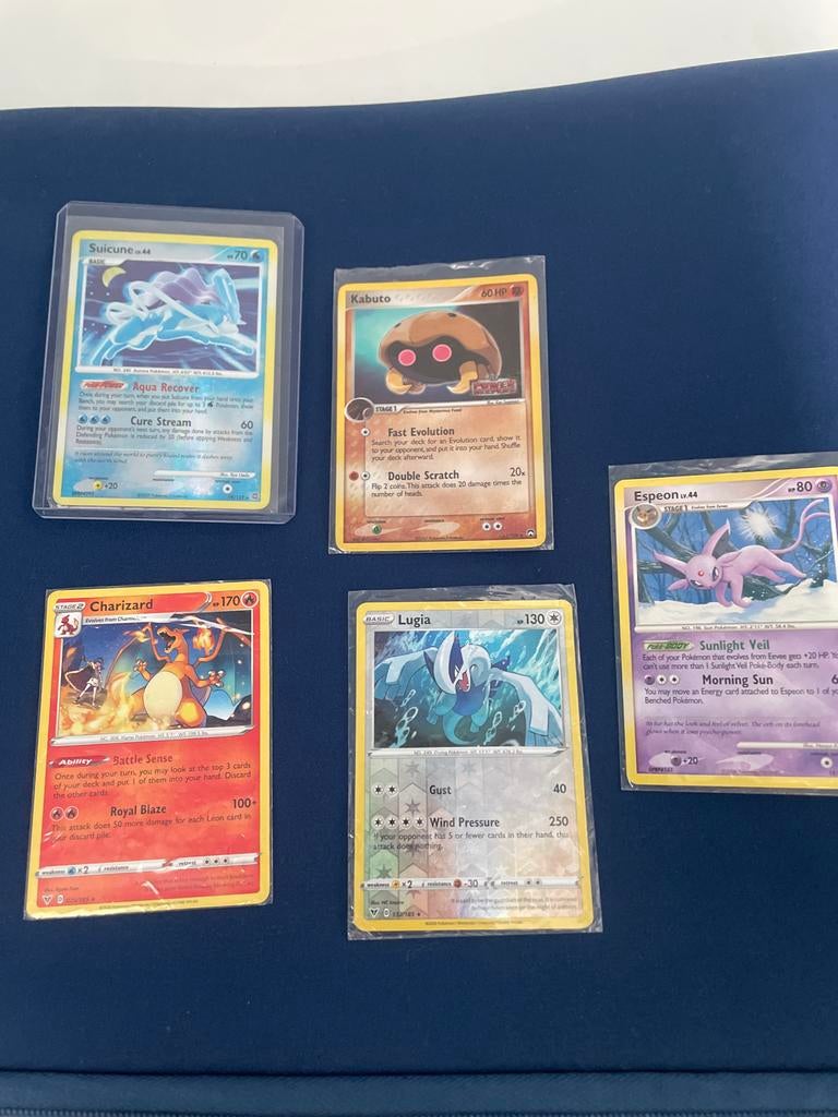 Pokémon Kaarten Bundel: Charizard, Suicune, Lugia, Espeon, K, Ophalen of Verzenden, Gebruikt, Meerdere kaarten
