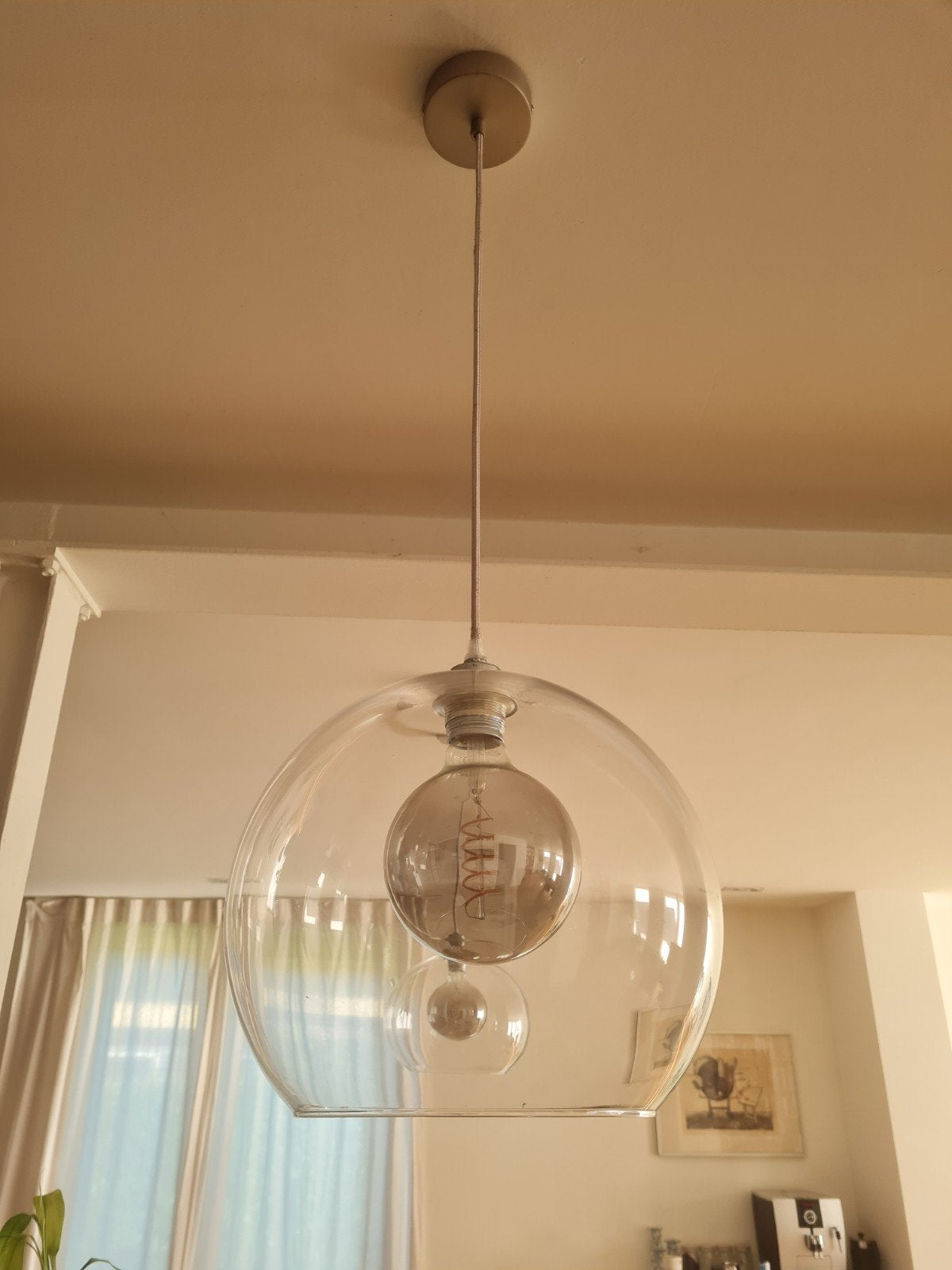 2 Bollampen Helder Glas met RVS Kapje en Sfeerlampen, Ophalen of Verzenden, Zo goed als nieuw, Glas, Modern, Industrieel, Sfeervol