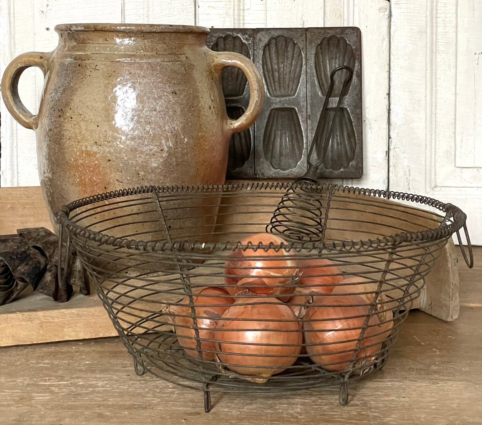 Brocante oude Franse draad mand / mandje Fil de Fer, Ophalen of Verzenden