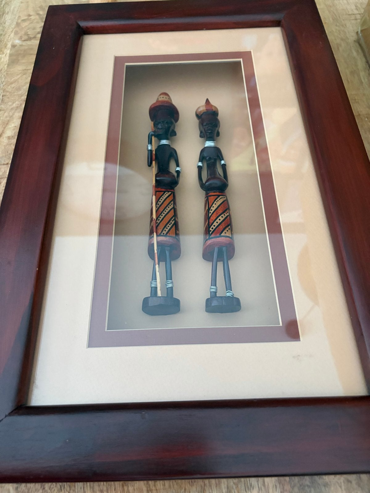 Afrikaanse Houtsculpturen in Lijst - Wanddecoratie, Antiek en Kunst, Kunst | Beelden en Houtsnijwerken, Groep mensen, Ophalen of Verzenden