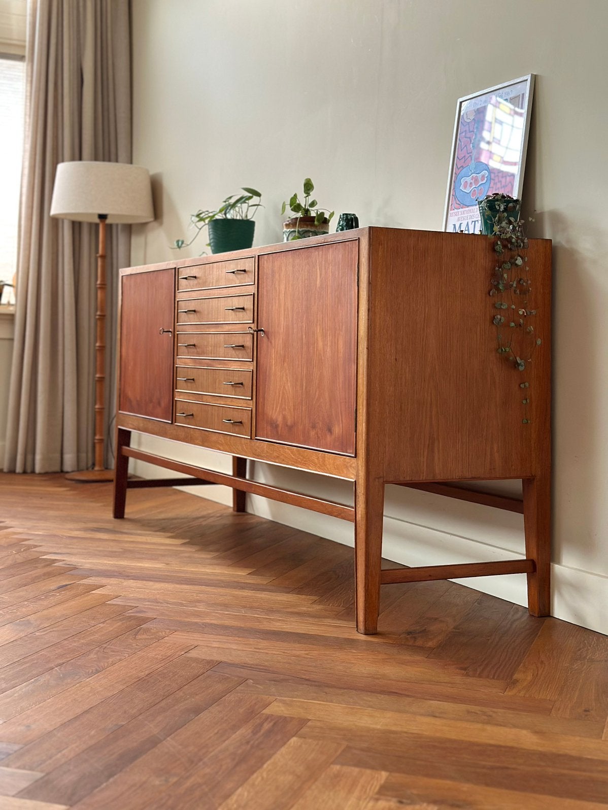 Vintage dressoir sideboard Deens hout messing jaren 50/60/70