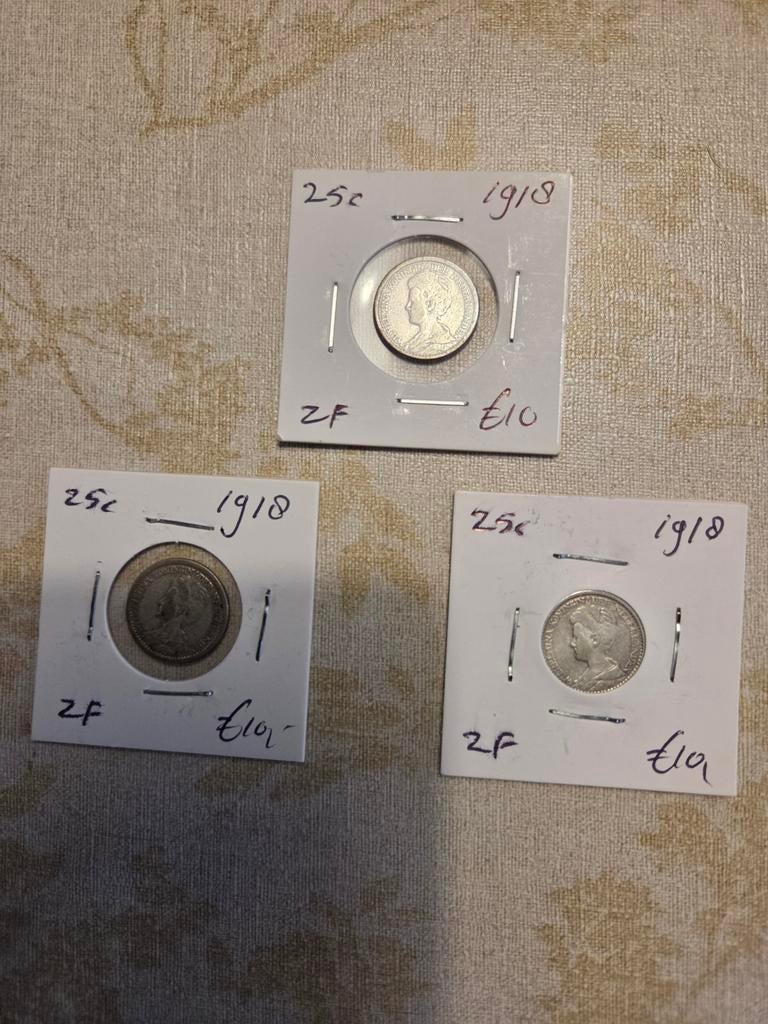Zilveren Kwartje Koningin Wilhelmina 1918, Ophalen of Verzenden, Koningin Wilhelmina, 25 cent, Zilver