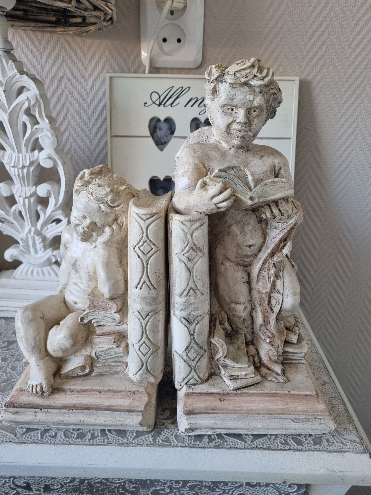 Boeksteunen engelen brocante steen zwaar, Ophalen of Verzenden