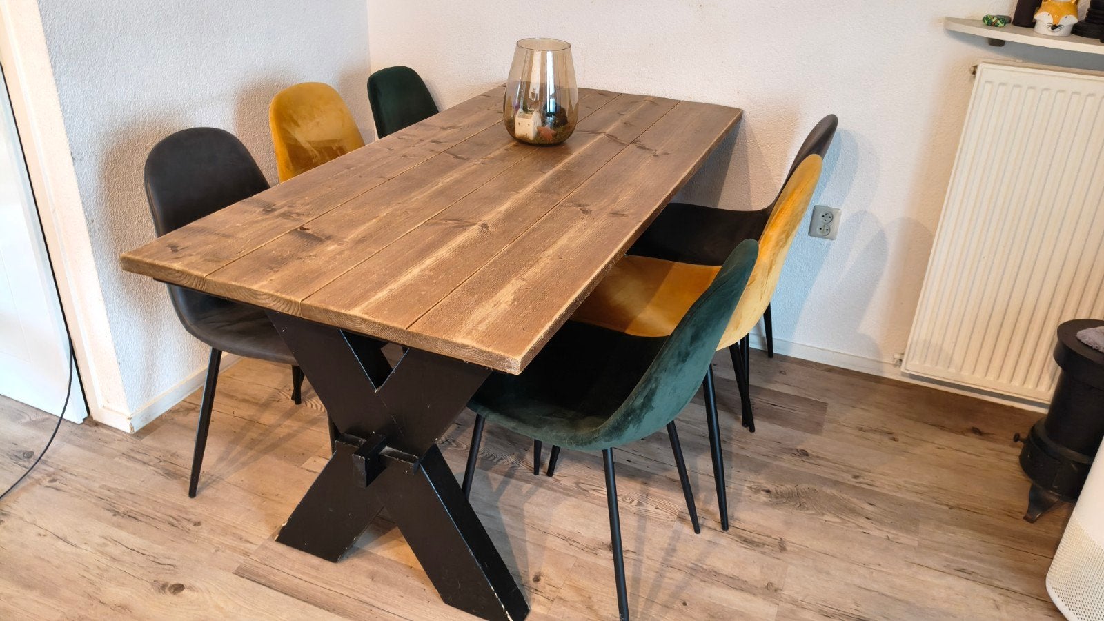 Massief houten tafel 160x90 + evt  2 stoelen, Ophalen, Gebruikt, 50 tot 100 cm, Landelijk