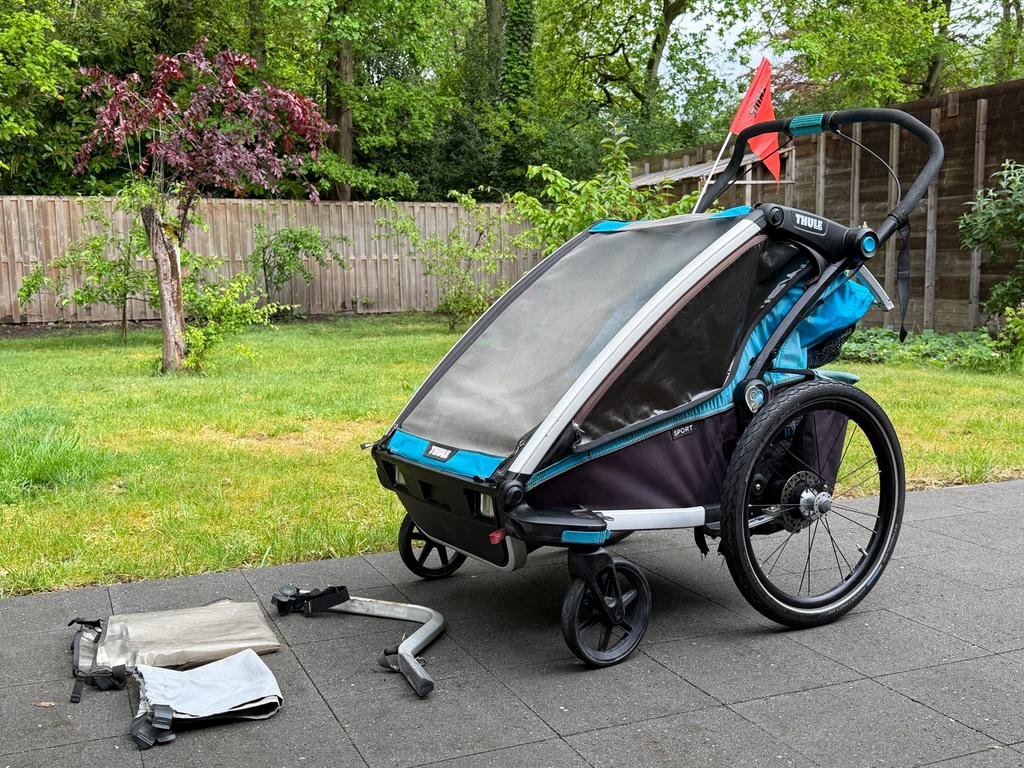 Thule Chariot Sport fietskar (2 kinderen) topmodel + handrem, Ophalen, Opvouwbaar, Zo goed als nieuw, Kinderkar