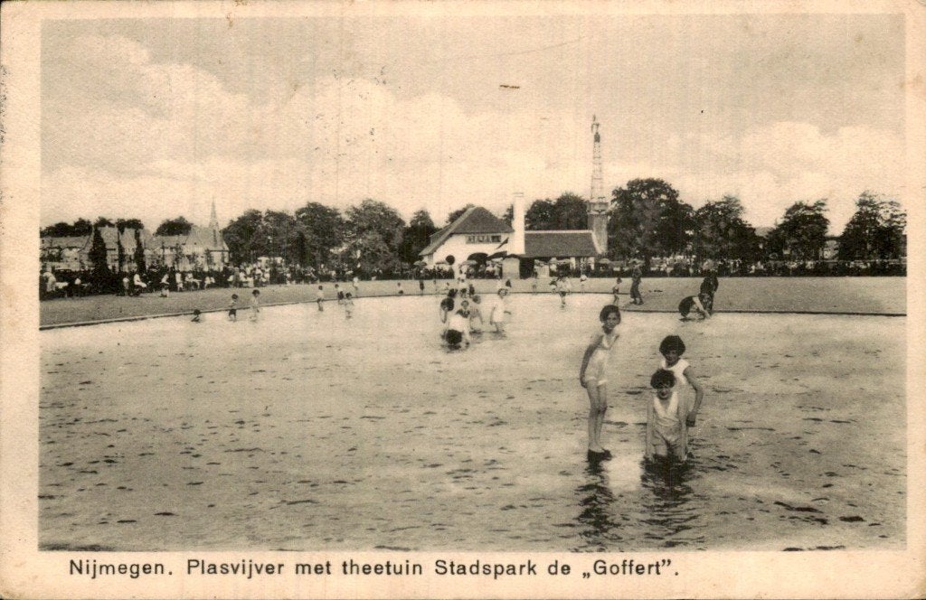 Nijmegen - Plasvijver - theetuin Stadspark de Goffet, Ophalen of Verzenden, 1940 tot 1960, Gelopen, Gelderland