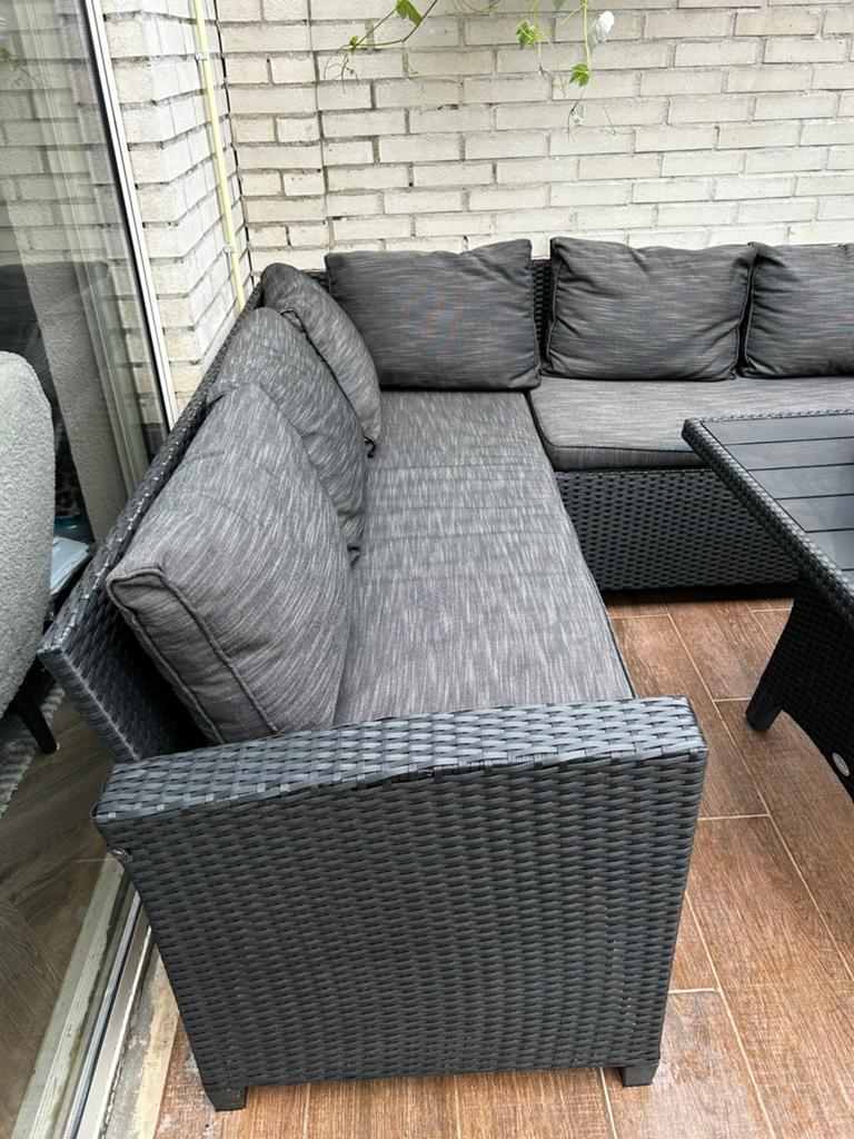 Zwart antraciet wicker loungeset diningset met eettafel, Tuin en Terras, Tuinsets en Loungesets, Ophalen of Verzenden, Zo goed als nieuw