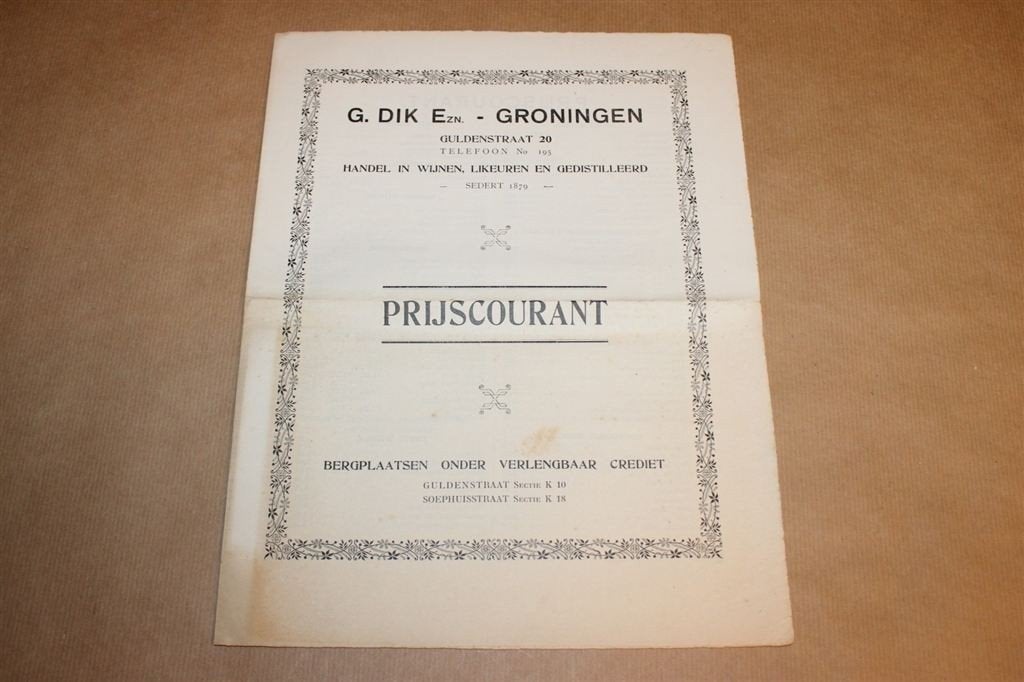 Prijscourant G.Dik - Wijnen, likeuren etc. - 1926, Boeken, Ophalen of Verzenden, Gelezen