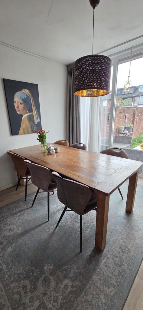 Teakhouten Eettafel 220x100x80 cm (Optioneel met 6 Stoelen), Ophalen, Gebruikt, Teakhout, 200 cm of meer