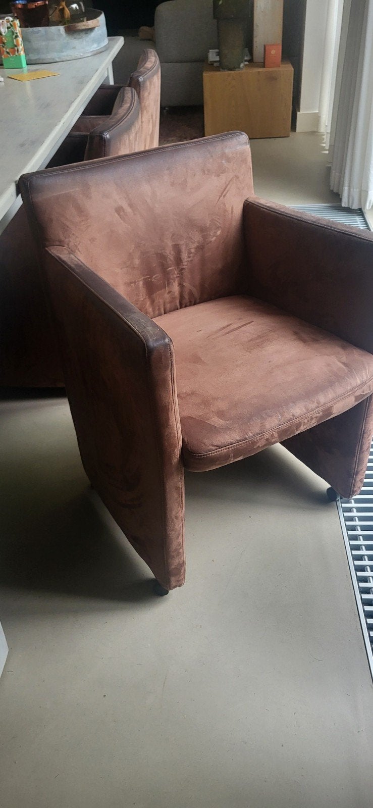 6 eetkamerstoelen - fauteuils, Ophalen, Gebruikt, Minder dan 75 cm, Leer