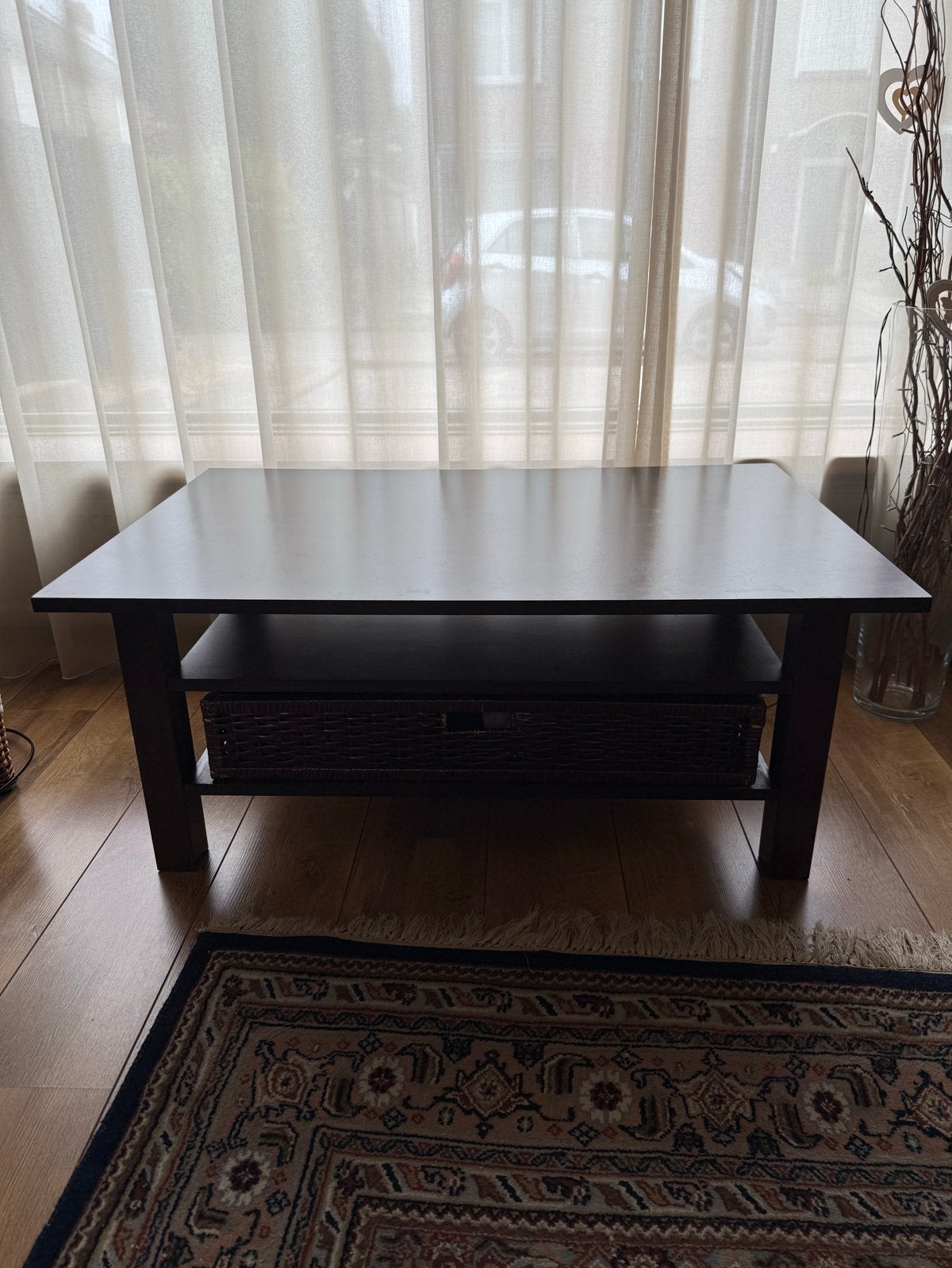 Salontafel met rieten mand B100xD65xH45 cm, Ophalen, Gebruikt, 50 tot 100 cm, 100 tot 150 cm