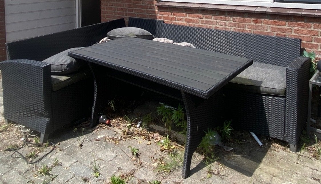 Loungeset AGERMOSE 6-persoons zwart met tafel, Tuin en Terras, Tuinsets en Loungesets, Gebruikt, Loungeset, Wicker, 6 zitplaatsen