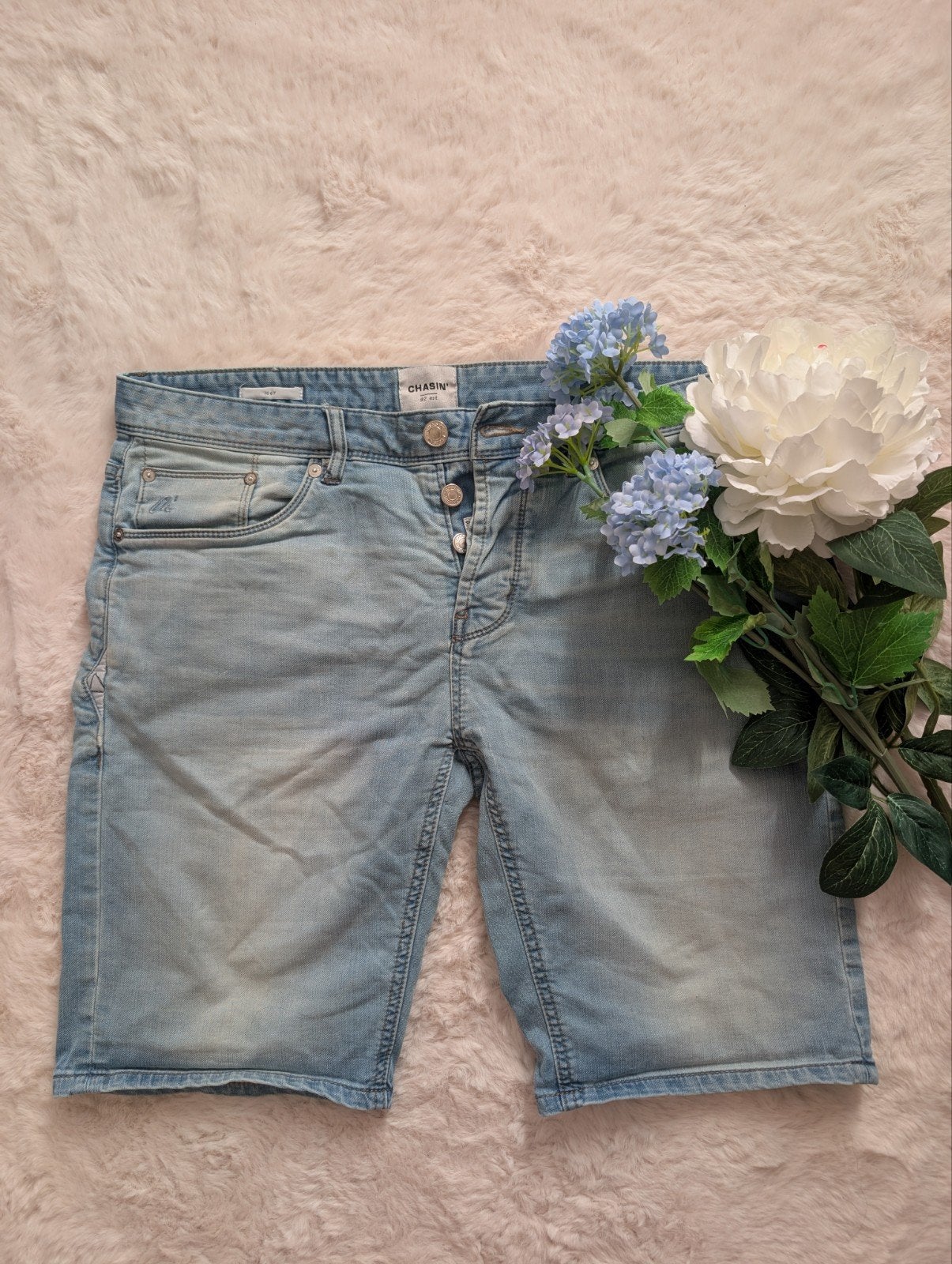 Chasin Korte Broek Maat M - Lichtblauwe Denim Short, Chasin, Blauw, W32 (confectie 46) of kleiner, Ophalen of Verzenden