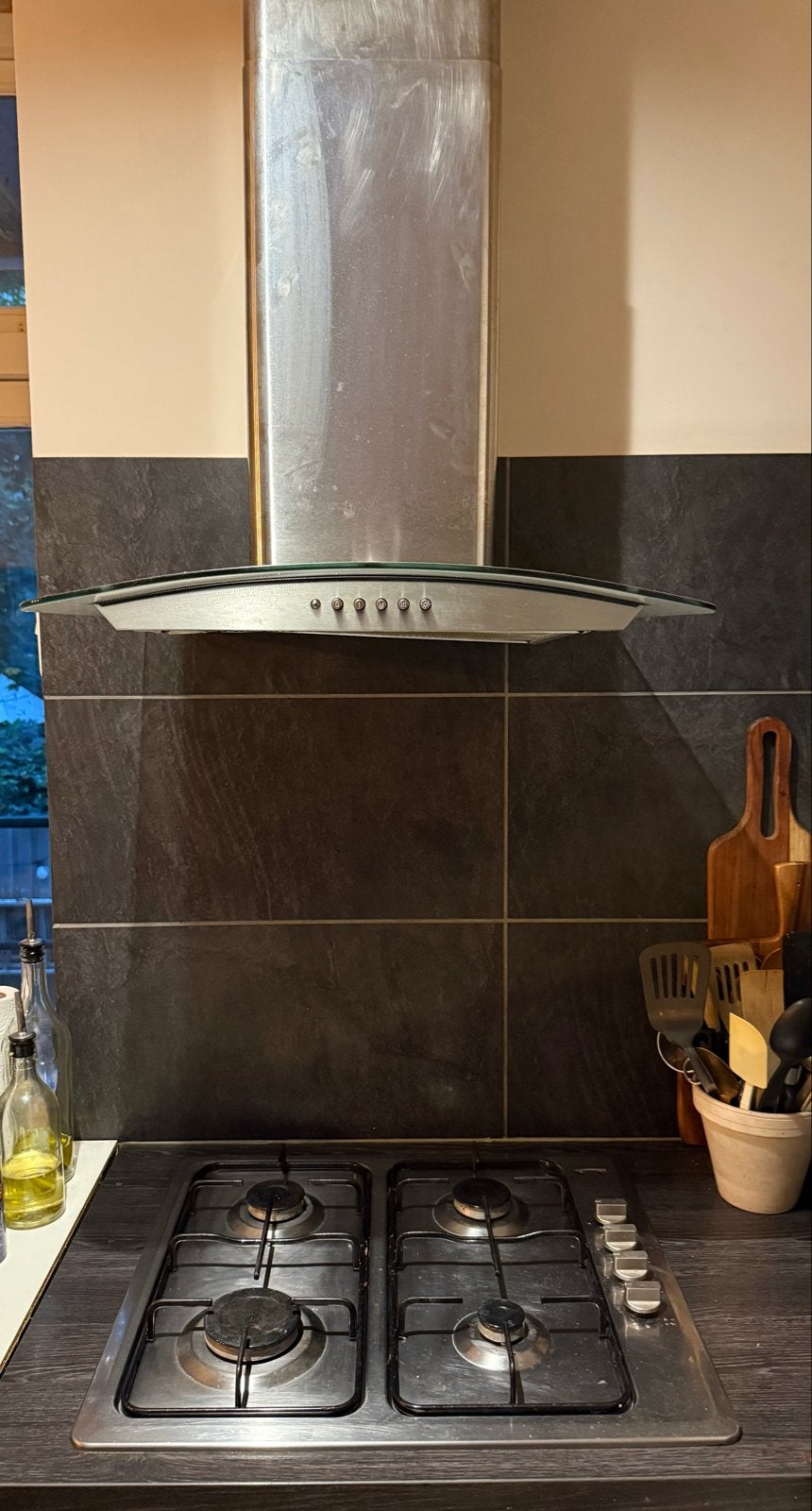 Gasfornuis inbouw met 4 pitten en afzuigkap, Ophalen, Gebruikt, 60 cm of meer, 4 kookzones
