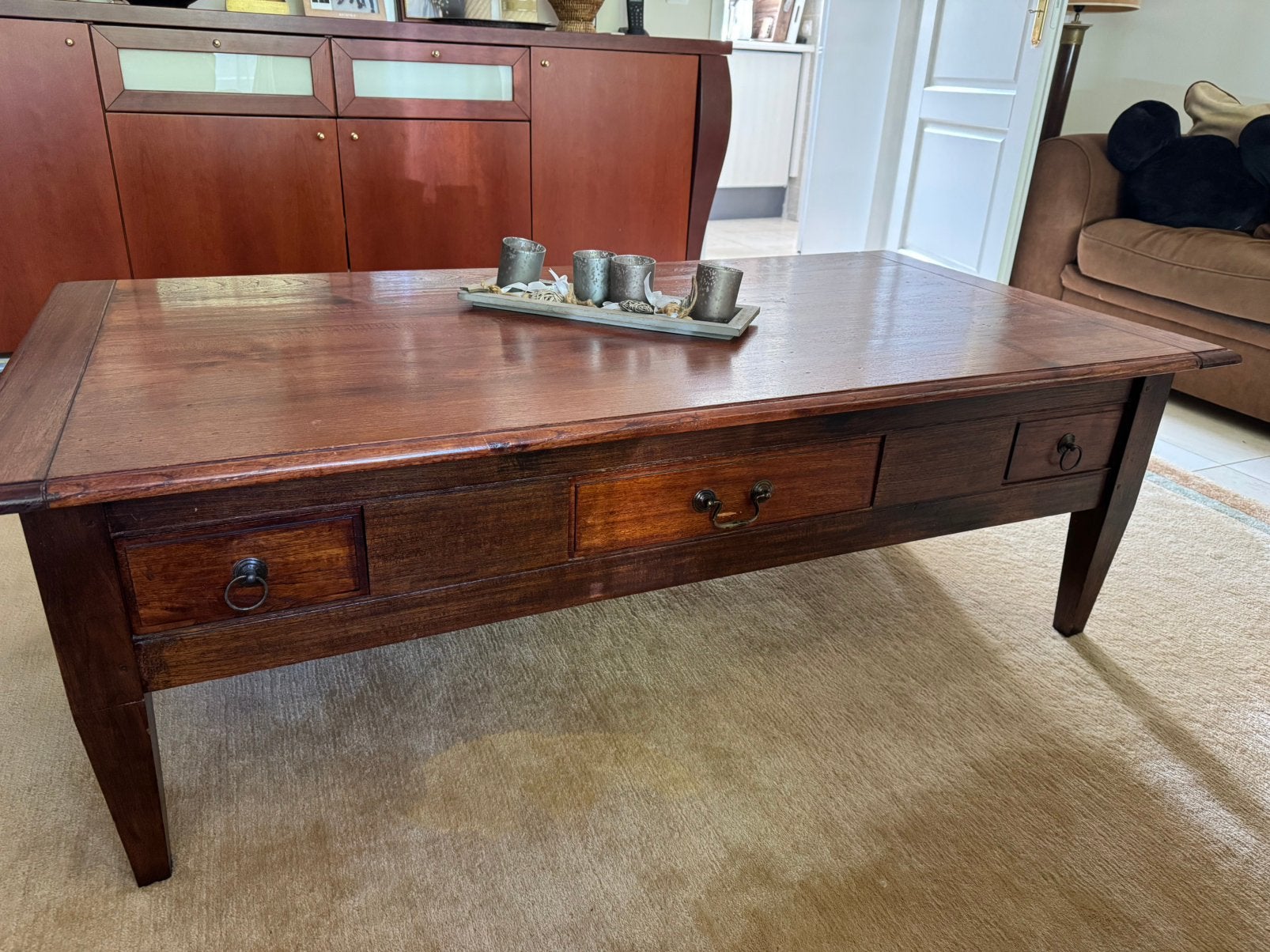 Teak houtel salontafel, Ophalen, 100 tot 150 cm, Teakhout, 50 tot 100 cm