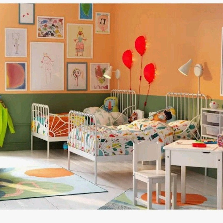 2x IKEA MINNEN meegroeibed wit - 80x200 cm, Ophalen, Verstelbaar, Eenpersoons, Wit
