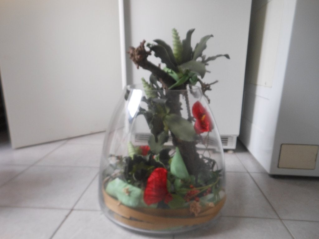 Decoratieve glazen vaas met kunstplanten en bloemen, Ophalen, Binnen, Onderhoudsvrij, Glas