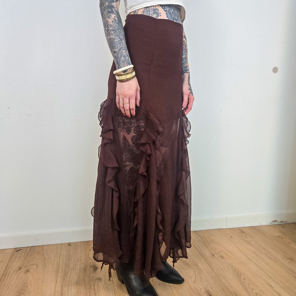Miss Selfridge Bruine Lange Rok Dames S, Bruin, Ophalen of Verzenden, Zo goed als nieuw, Knielengte