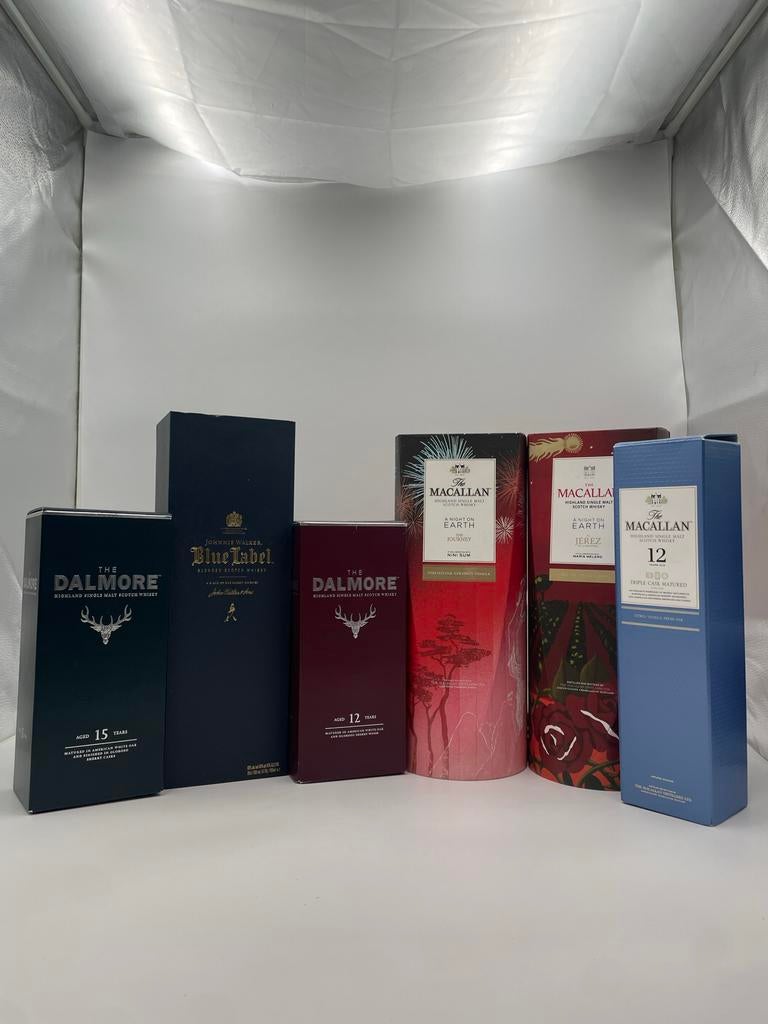 Lege Whiskey Dozen: MacAllan, Dalmore, Johnnie Walker, Ophalen of Verzenden, Gebruikt