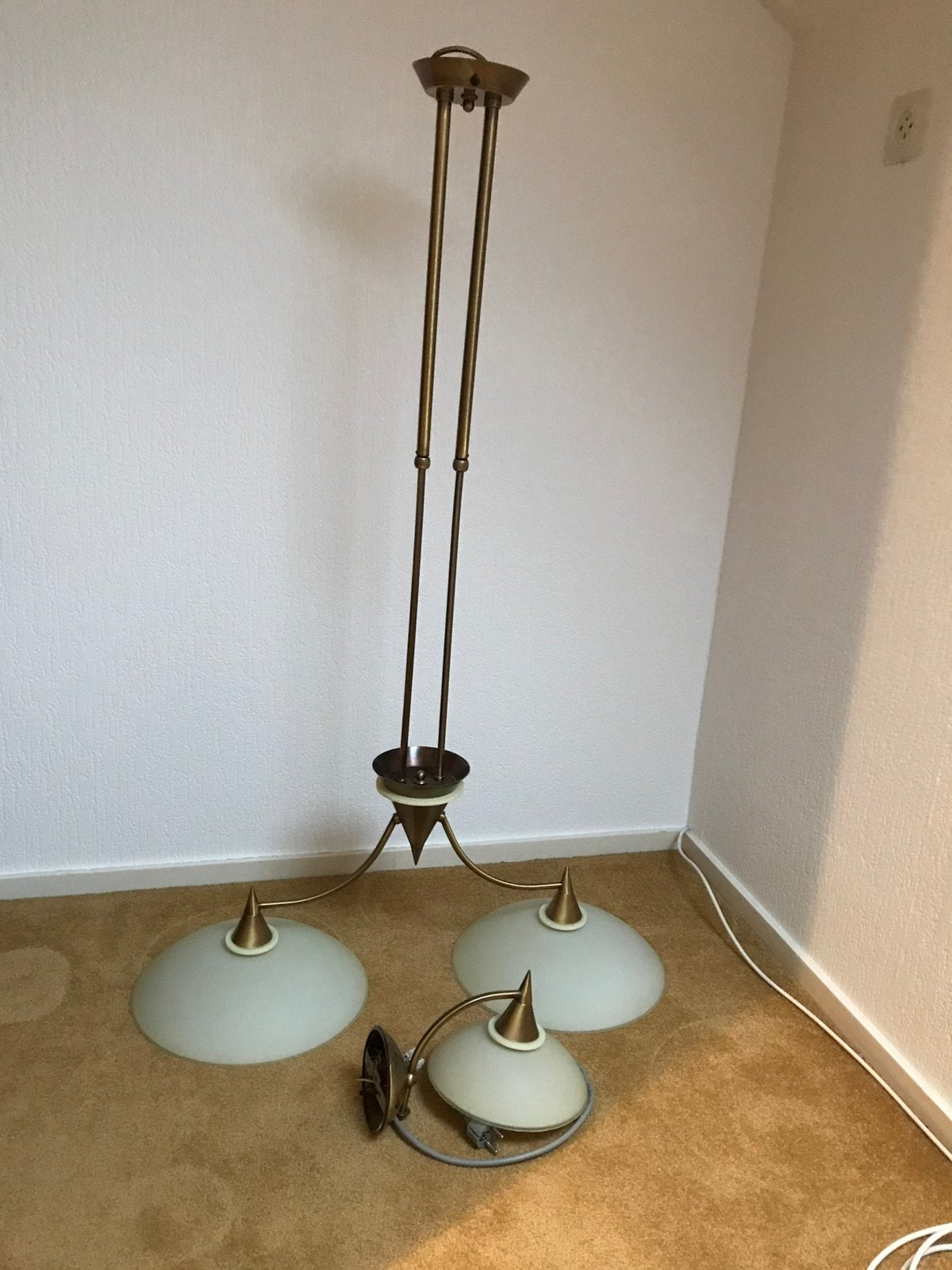 Bronzen lamp voor boven tafel  en een hang schemerlamp, Ophalen, Zo goed als nieuw