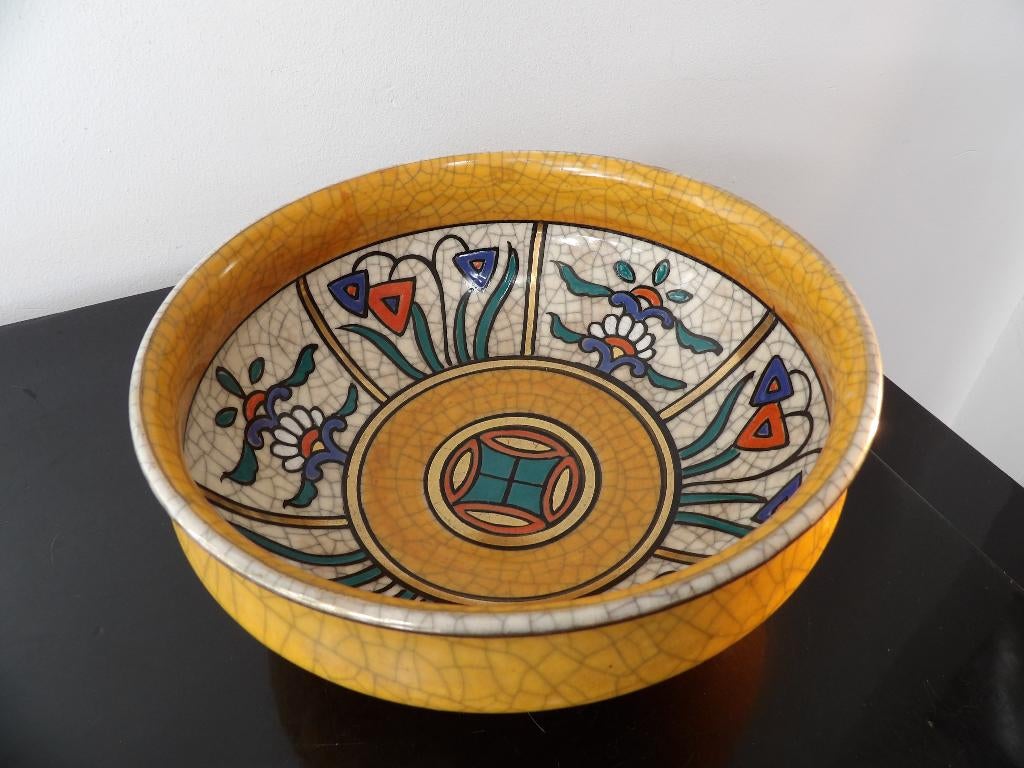 Art Deco Schaal Craquele aardewerk, Antiek en Kunst, Antiek | Keramiek en Aardewerk, Ophalen of Verzenden