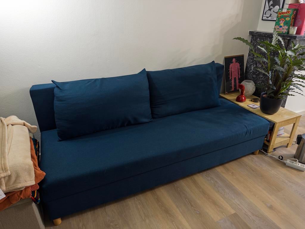 JYSK slaapbank Norsminde, donkerblauw (130x192 cm), Huis en Inrichting, Slaapkamer | Slaapbanken, Ophalen, Gebruikt, Blauw, 190 cm of minder